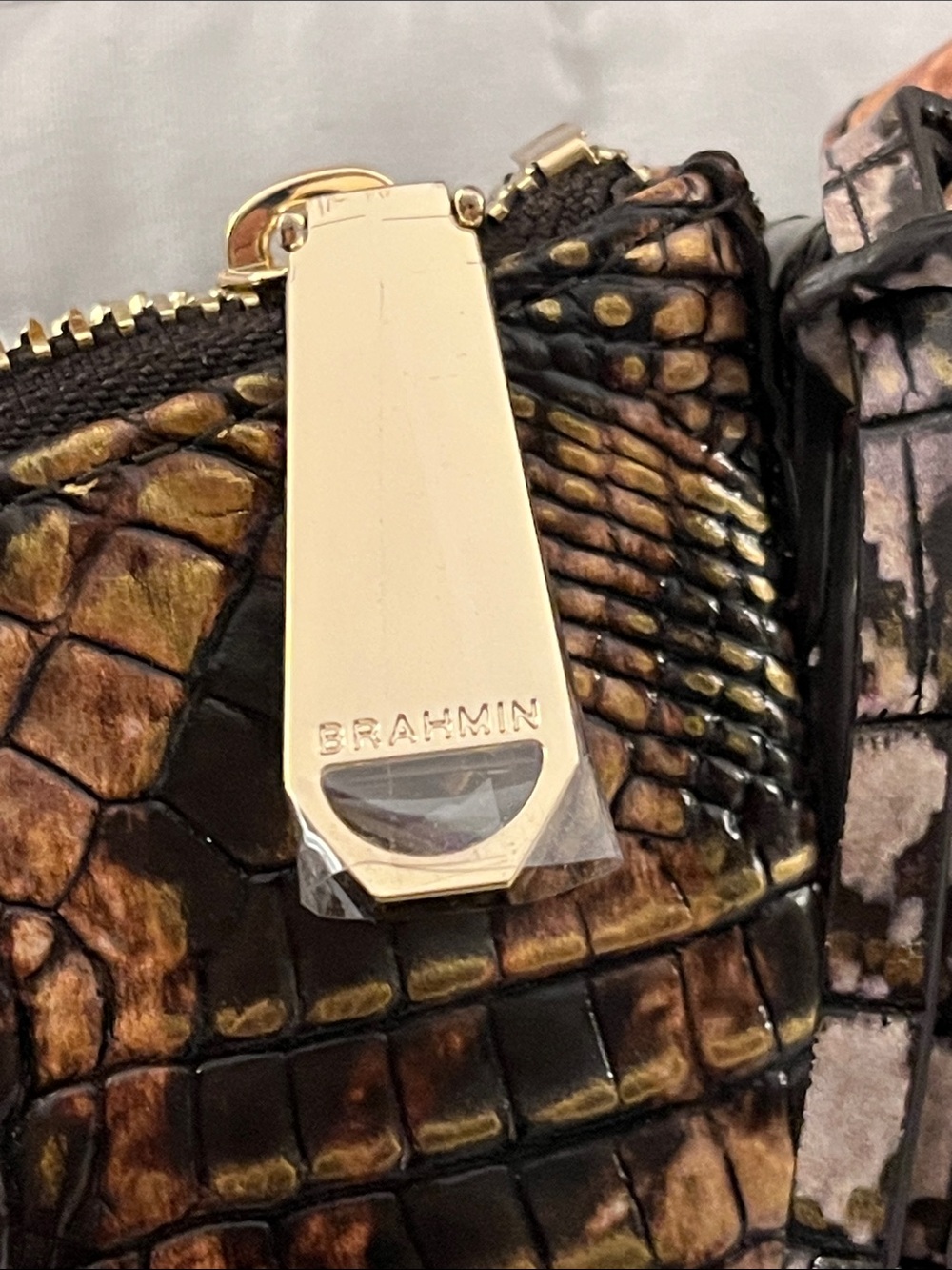 NWOTBrahmin Croc Design Leather Crossbody Bag & Wallet-Brown & Gold Houndstooth - Picture 9 of 16